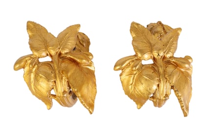 Hollywood Regency Gilt Floral Curtain Tie Backs PR