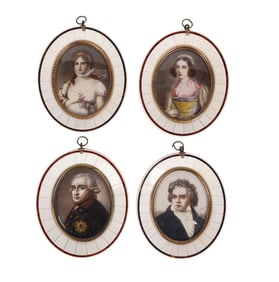 Miniature Continental Lady Gentleman Portraits LOT