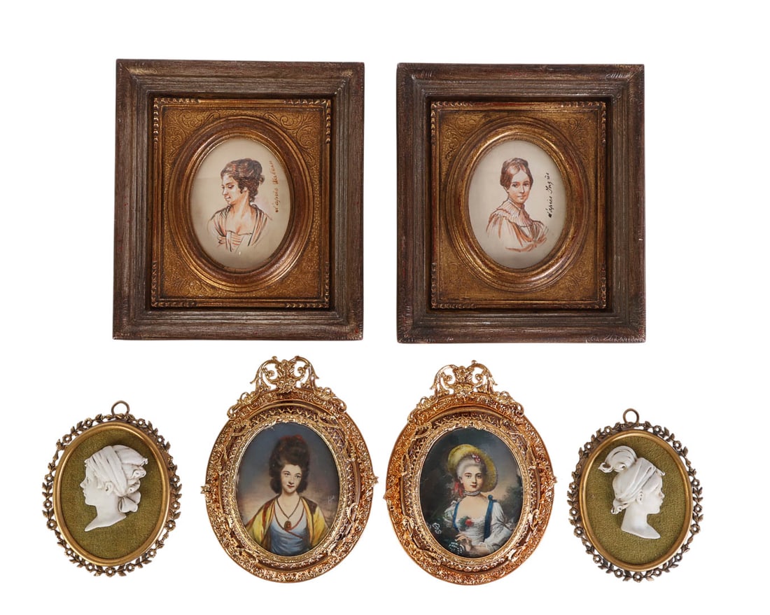 Miniature Portrait Watercolor & 3D Plaques 6pc LOT (1 of 8)