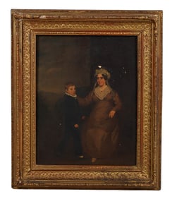 British School Woman & Child Portrait Oil Painting