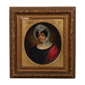 Mid 19th C British Oil Portrait Of Lady In Bonnet