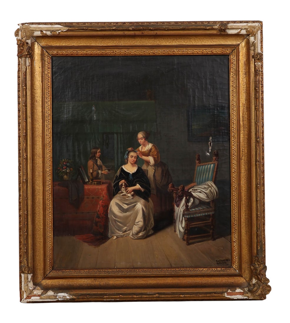 Antique Figural Genre Scene Oil Painting SIGNED (1 of 9)