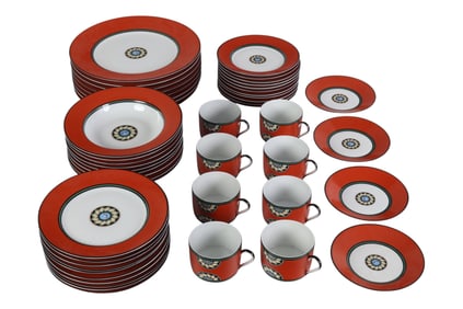 Puiforcat Pompei Red Limoges Dinnerware 50pc LOT