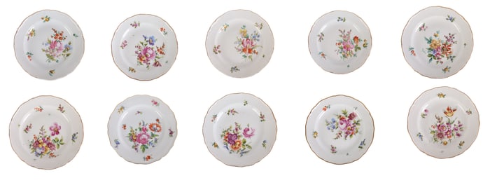 Meissen German Porcelain Floral Dessert Plates 10p