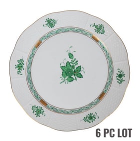 Herend Chinese Bouquet Green Dinner Plates 6pc SET