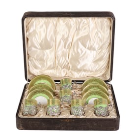 Sterling Silver Cauldon Porcelain Tea Set with BOX