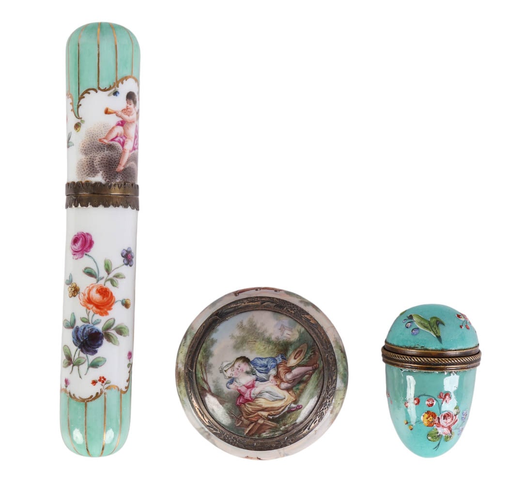 Antique Porcelain Enamel Silver Limoges Box 3p LOT (1 of 6)