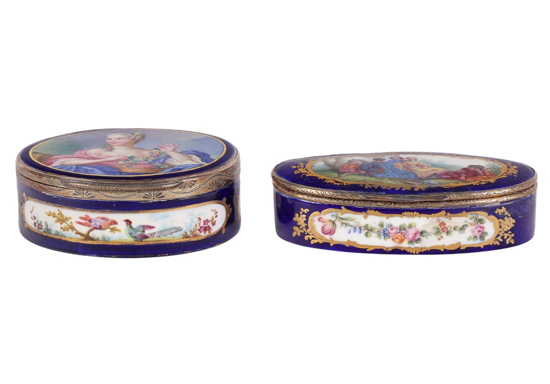 Antique Sevres Silver Mounted Porcelain Boxes LOT (1 of 8)