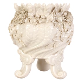 Belleek Porcelain Footed Black Mark Jardiniere
