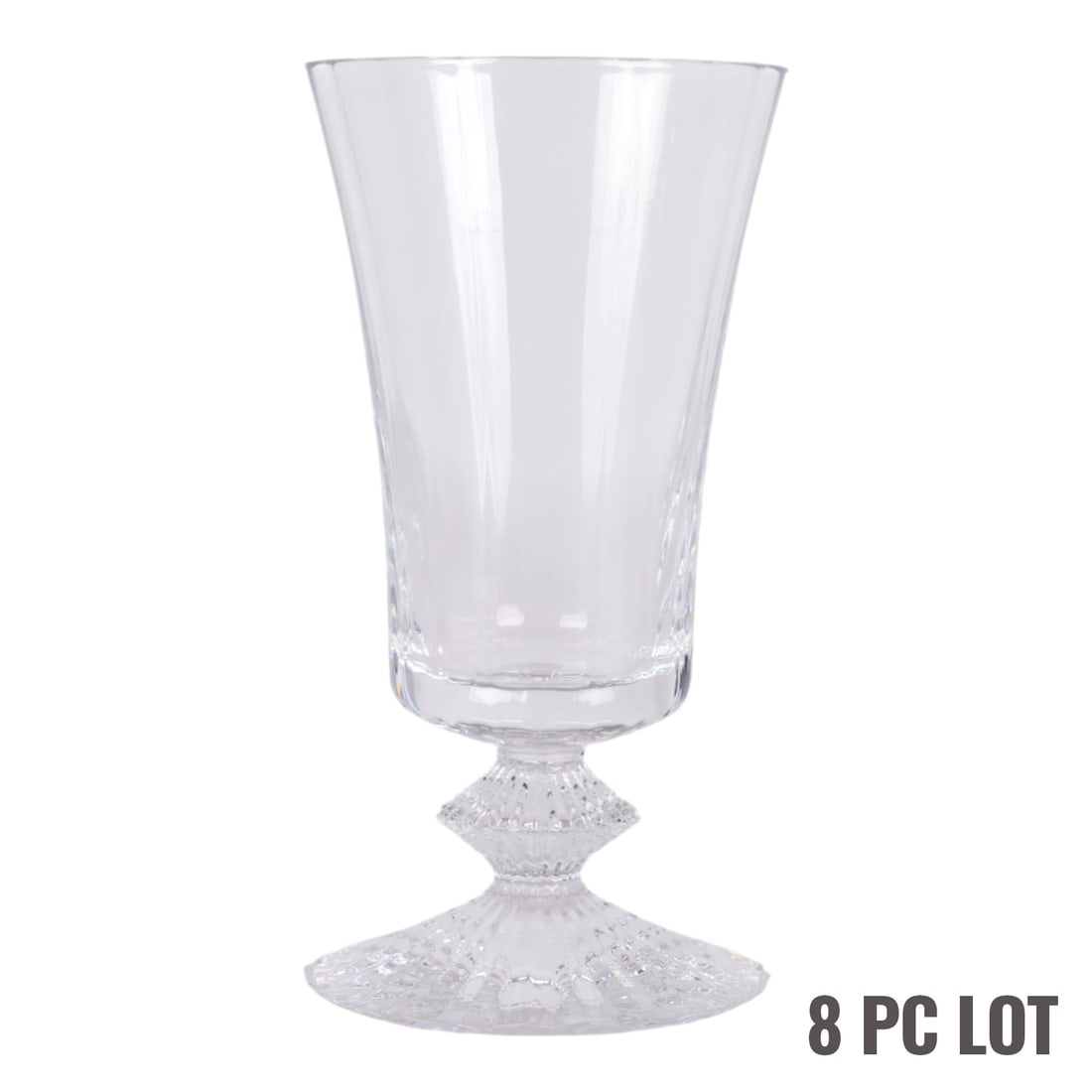 Baccarat Crystal Mille Nuits White Wine Goblets 8p: Baccarat France set of eight Mille Nuits pattern clear crystal barware art glass white wine goblets, designed by Mathias. Each with a fluted bowl rising on a faceted stem over a circular shaped starbu