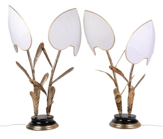 Antonio Pavia Pair of Hollywood Regency Palm Lamps