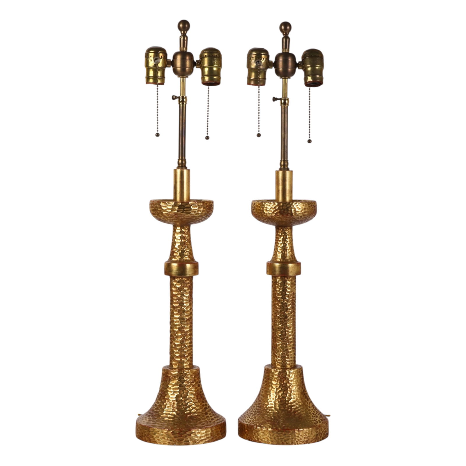 Nancy Corzine Pair Gilt Designer Hammered Lamps (1 of 9)