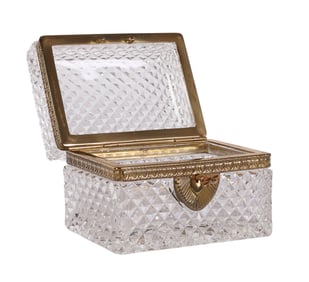 French Bronze Mounted Cut Crystal Casket Box w/Key