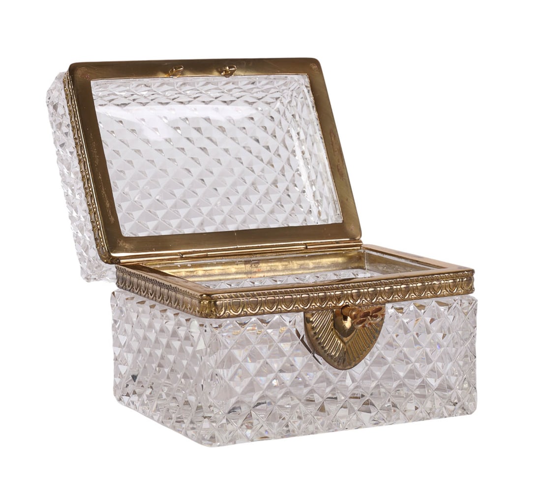 French Bronze Mounted Cut Crystal Casket Box w/Key (1 of 8)