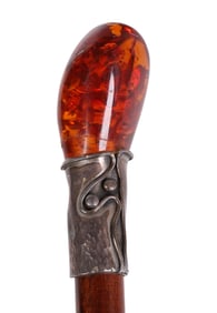 Natural Amber Capped and Silver Wood Walking Cane