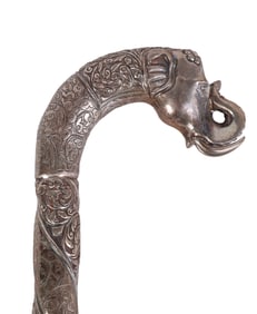 Silver Mughal Style Elephant Head Walking Stick