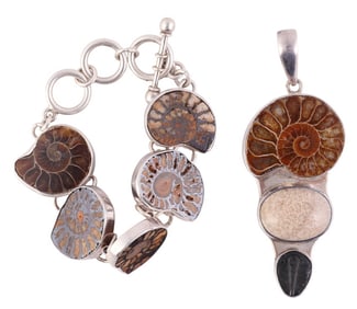 Charles Albert Sterling Fossil Bracelet & Pendant