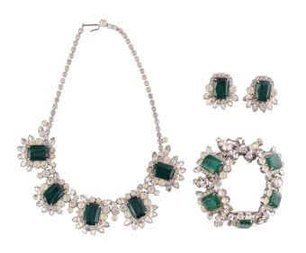 Juliana Emerald Green Glass & Rhinestone Parure 3p