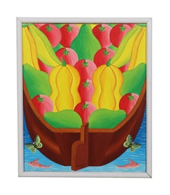 Audes Saul b.1949 Haitian Fruit in a Boat Painting