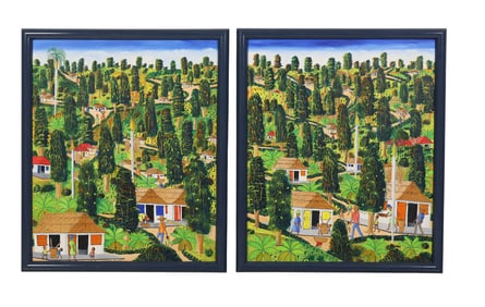 J.Felder Dubique 20C Haitian Diptych Paintings