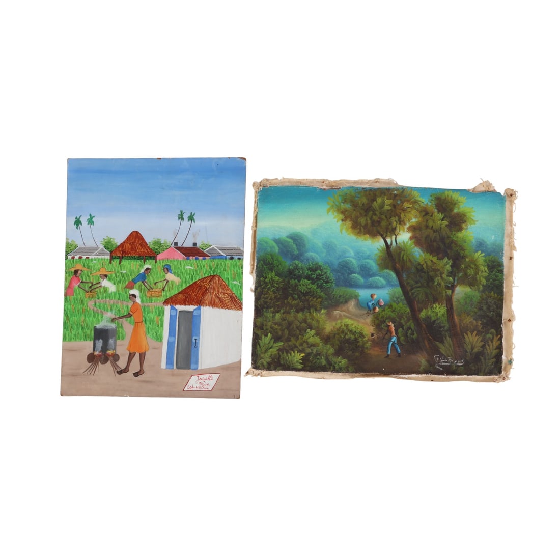 Haitian Folk Art Landscape Painting 2pc ESTATE LOT (1 of 7)