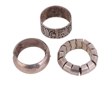 Mexican Sterling Silver Cuff Bangle Bracelets LOT