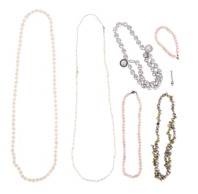 Freshwater Cultured Pearl Necklace Bracelet 6p LOT