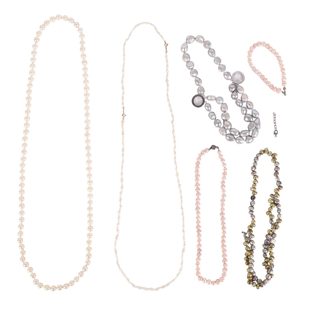 Freshwater Cultured Pearl Necklace Bracelet 6p LOT (1 of 6)