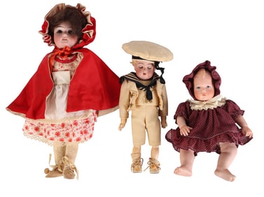 Antique Bisque & Composition Dolls 3pc ESTATE LOT