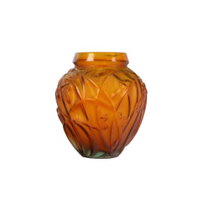 Amber Glass Sauterelles Style Vase after Lalique