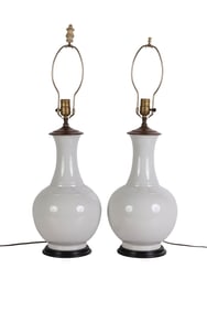 Chinese Pair of 19thC. Blanc de Chine Vase Lamps