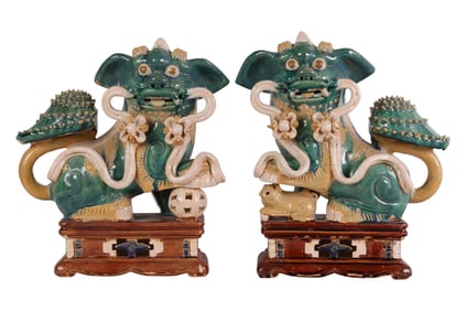 Chinese Sancai Glaze Ceramic Foo Dog Sculptures PR