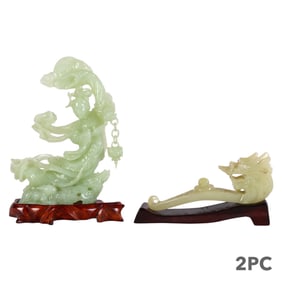 Chinese Carved Jade Type Belt Hook & Quanyin LOT