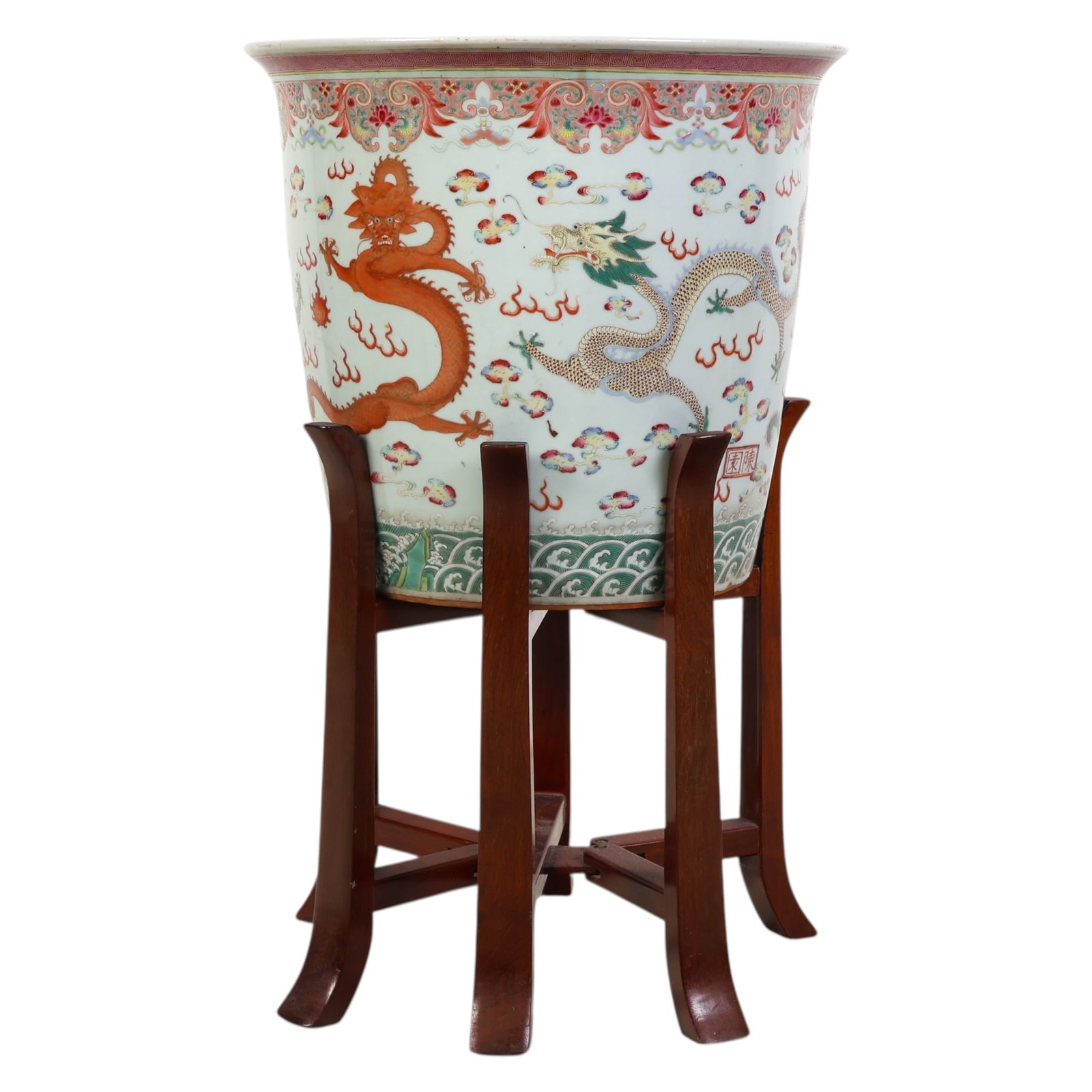 Chinese Famille Rose Porcelain Dragon Jardiniere (1 of 9)