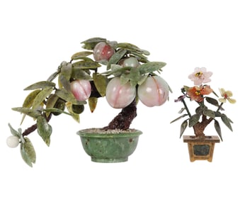 Chinese Hardstone Bonsai Tree Plant Sculptures LOT