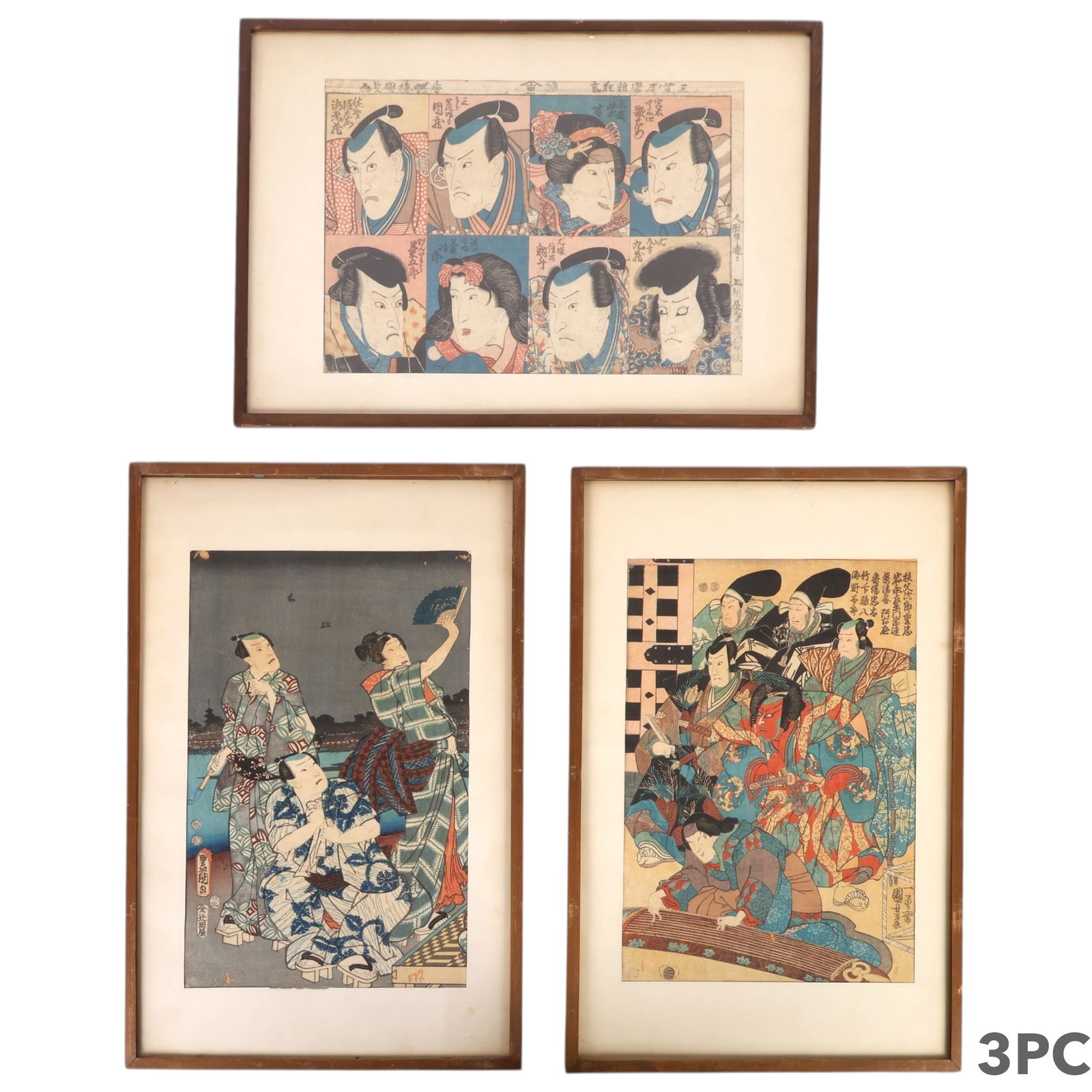Japanese Toyokuni Kunisada Woodblock Print 3pc LOT (1 of 10)