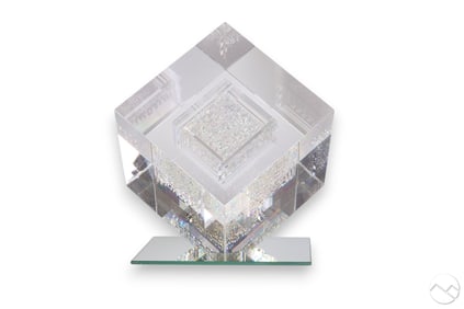 Jon Kuhn b1949 Frozen Sky Glass 15" Cube Sculpture