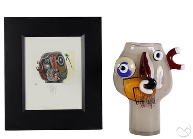 C.Kiefhaber b.1941 Glass Sculpture & Litho 2pc LOT