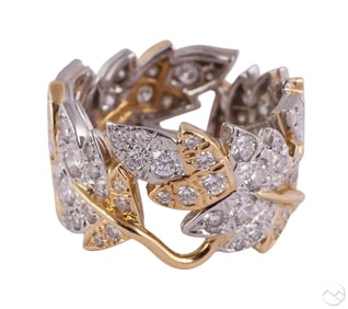 Tiffany & Co 18K Platinum Gold Diamond Leaf Ring