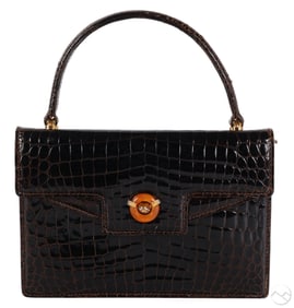 Gucci Vintage Kelly Style Brown Crocodile Handbag