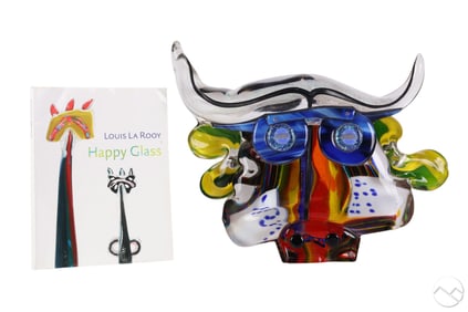 Louis La Rooy b.1949 Modern Glass Bull Sculpture