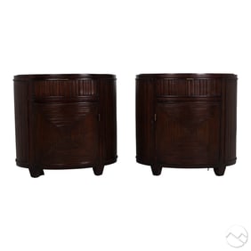 Pair of McGuire Dark Oval Bamboo Veneer Nightstand