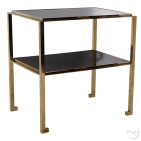 Modern Designer Two Tier Metal & Black Glass Table