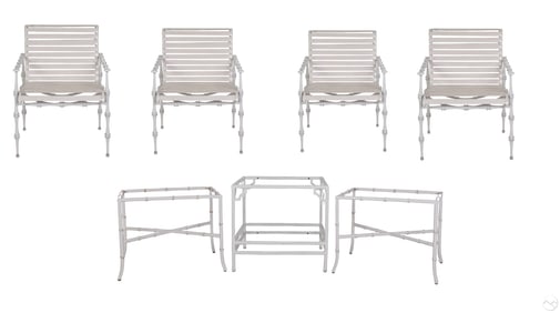 White Metal Faux Bamboo Chairs & Tables Patio SET