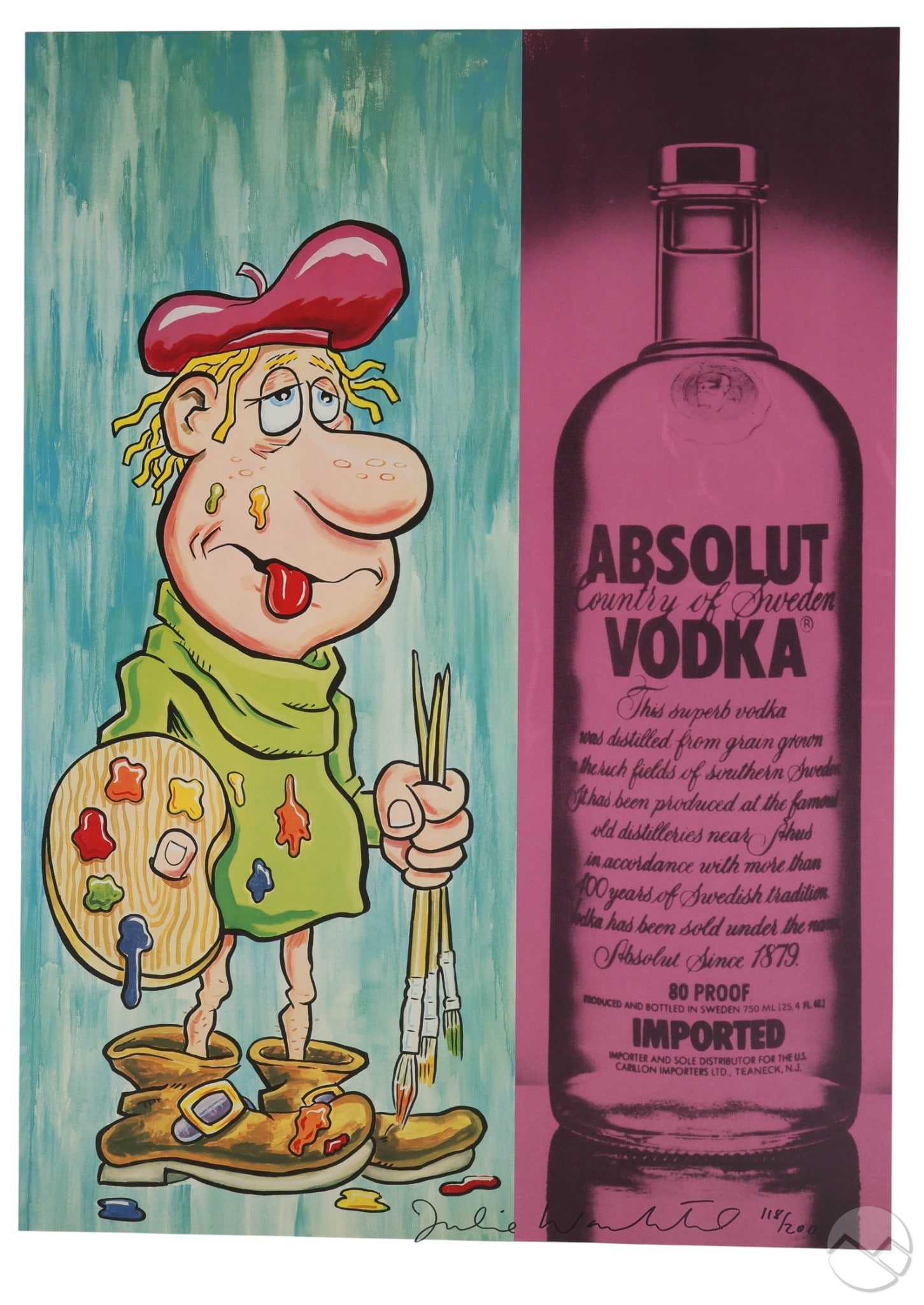 Julia Wachtel b.1956 Absolut Vodka Ad Litho SIGNED (1 of 6)