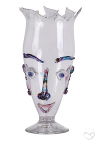 Christopher Belleau b.1960 Art Glass Face 14" Vase