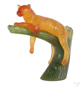 Daum France Pate De Verre Panther Glass Sculpture