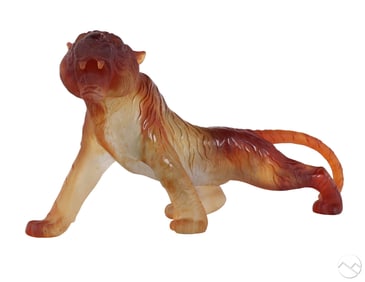 Daum Pate de Verre Glass Roaring Tiger Sculpture