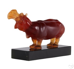 Daum Pate de Verre Art Glass Hippopotamus Figure