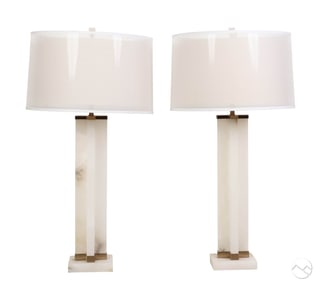 John Richard White Alabaster Table Desk Lamps PAIR